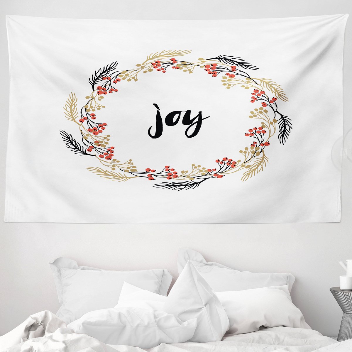 ABAKUHAUS Joy Wandtapijt, Kransen Vintage Design, 230 x 140 cm, Rood Lichtbruin, zwart, rood
