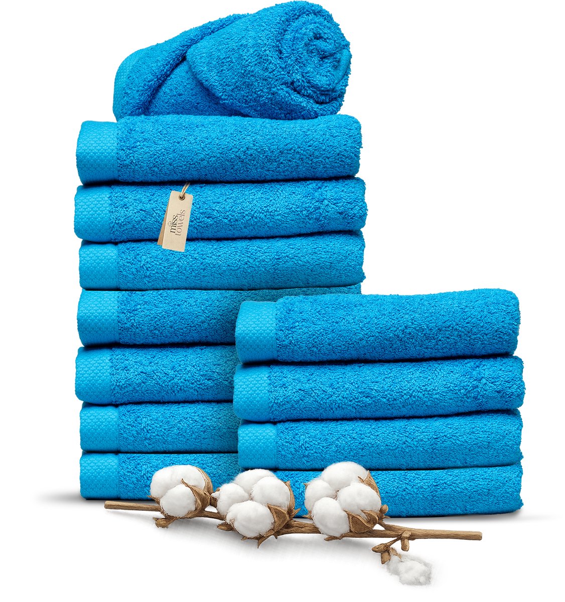 Miss Towels 50x100 Handdoeken Set 12 st. - 5 sterren Hotelkwaliteit - Badtextiel - Luxe Badhanddoeken - Zachte Badlakens - Turquoise - Made in Portugal