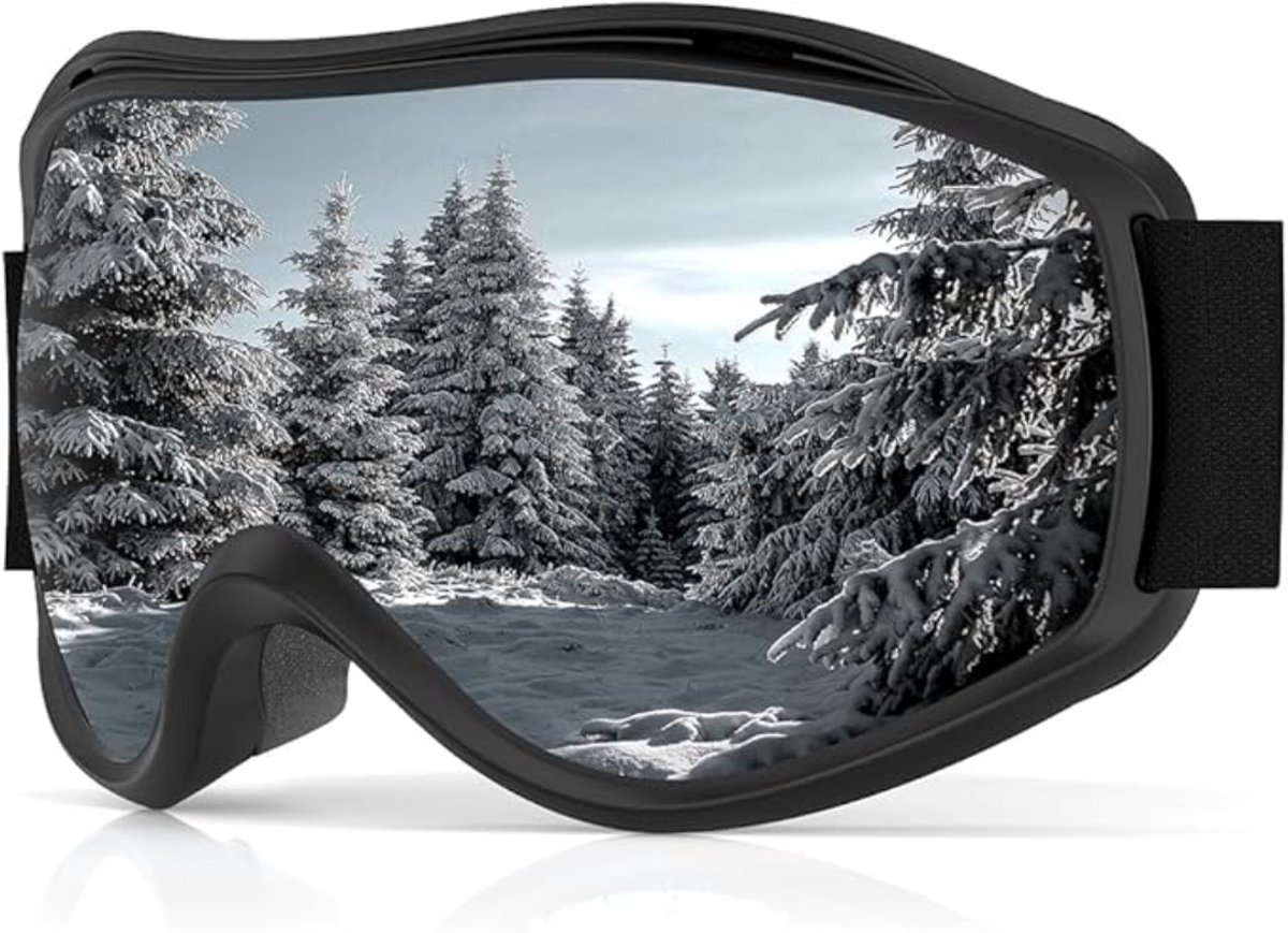 Goodivery ®Skibrillen voor heren en dames snowboardbrillen voor brildragers OTG anti-condens winterbrillen UV-bescherming. H 9.4 X FW 5 X NW 20.4 cm montuur met zwarte lens