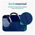 Donkerblauwe wasmand van stevig, slijtvast polyester.