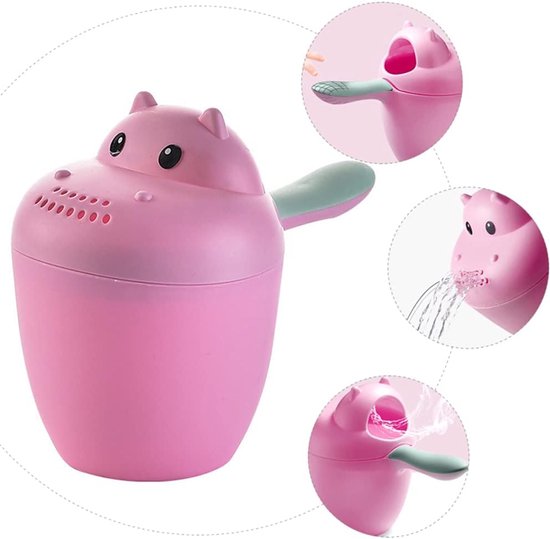 3 stuks Baby shampoobeker met cartoonprint, babybadlepel, waterschepje voor de douchekop, badlepel, gemaakt van verdikt plastic (roze, blauw, groen) van Merkloos — afbeelding 3