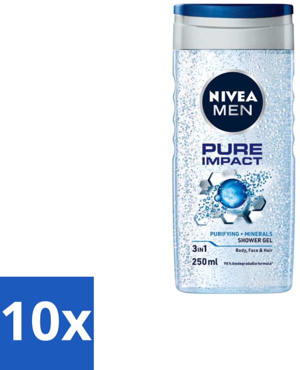 Nivea Men – Douchegel – Pure Impact – 250 ml - Bulkverpakking - 10 stuks