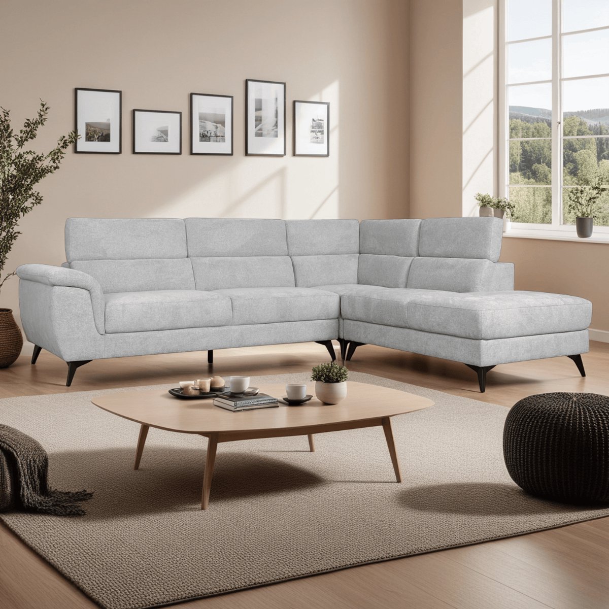 Hoekbank Rechts Grijs Stof - 290x95x90cm - Zitdiepte 55cm - Giga Meubel