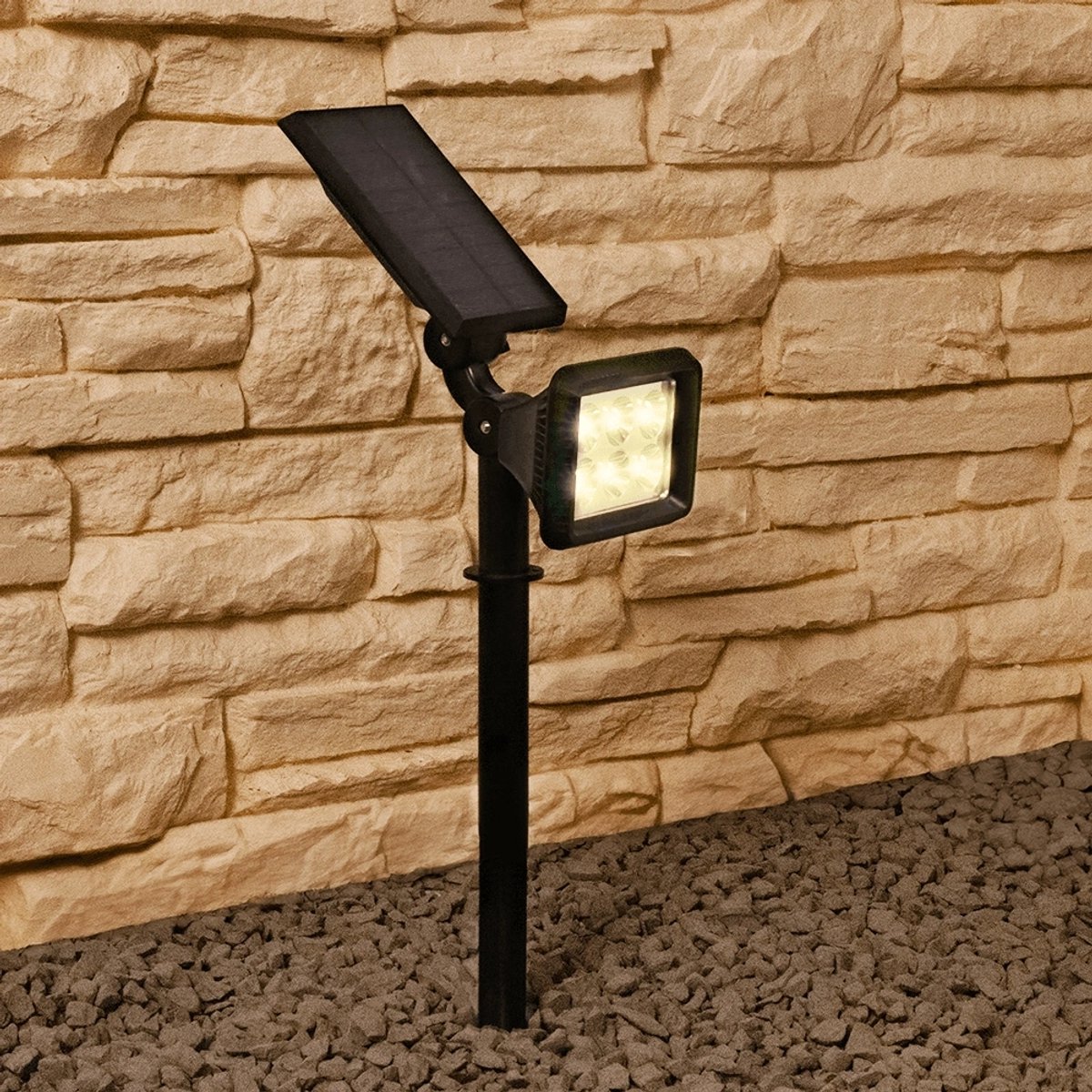 Solar padverlichting prikspot 'Pulse' - Warm wit licht (2400K) - 2 lichtstanden - 220 lumen - Verstelbaar - Op zonne-energie