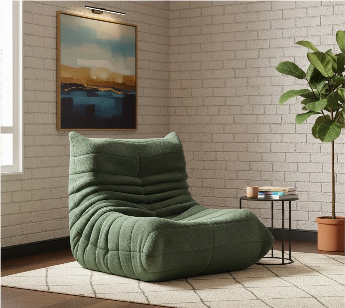 Ergonomische Vloerstoel met Rugleuning - Luxe Leesstoel, Meditatie- en Lounge Stoel van Lamswol - Comfortabele Lounge Sofa voor Woonkamer en Slaapkamer, Groen Urbanhome