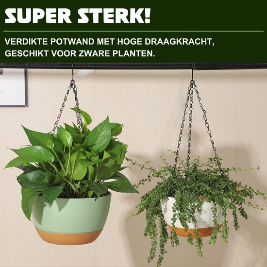 Pot suspendu avec drainage - Zwart - Ø 24 cm x H 15 cm - Convient également comme pot de fleurs - Pour l'intérieur et l'extérieur - Réservoir d'eau