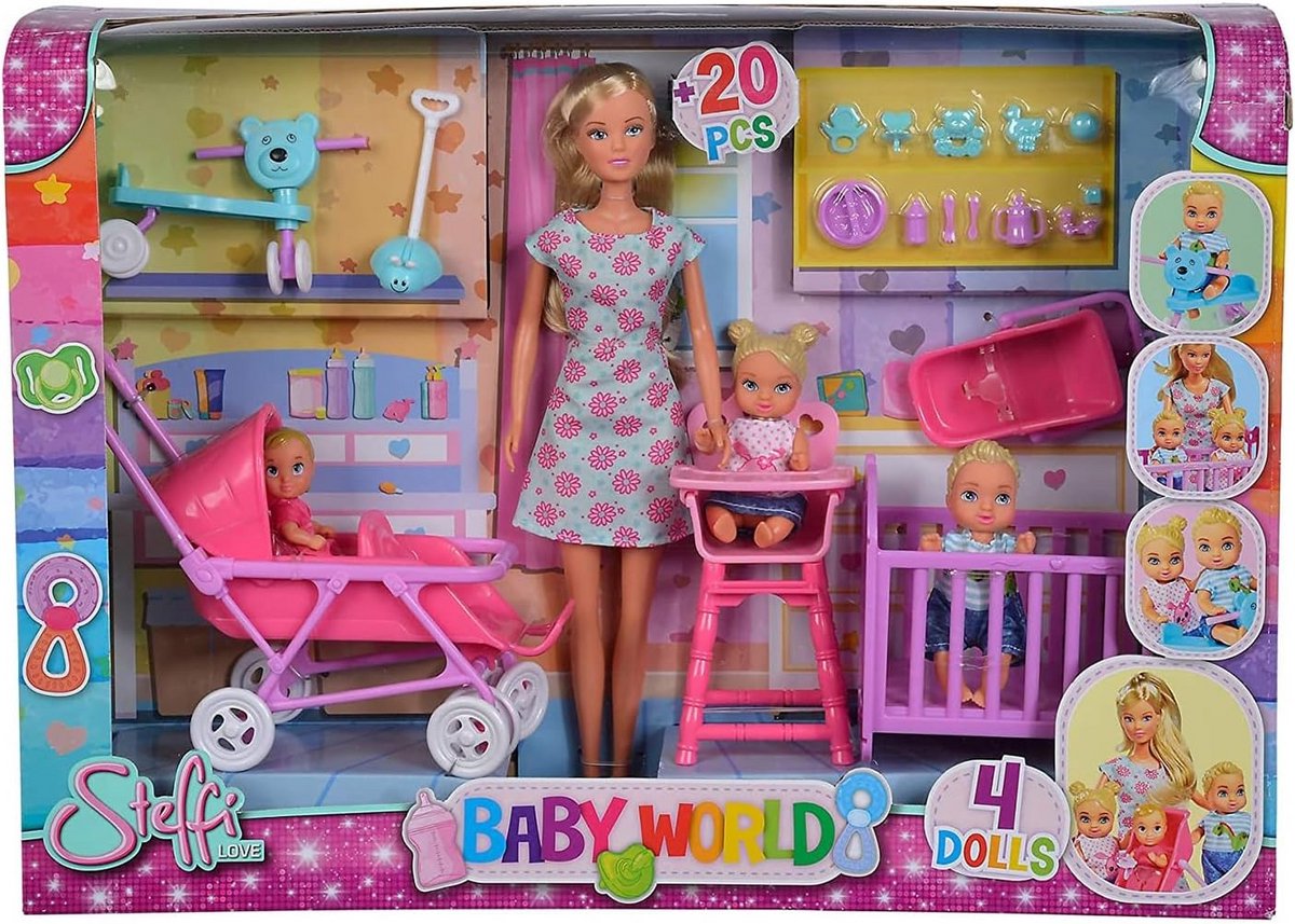 Poppenhuisaccessoires Kinderkamer Set met Kinderwagen en Wieg
