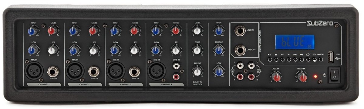 SubZero SZ-PMIX4-MP3 4-Kanaals Actieve Mixer, Digitale Mediaspeler