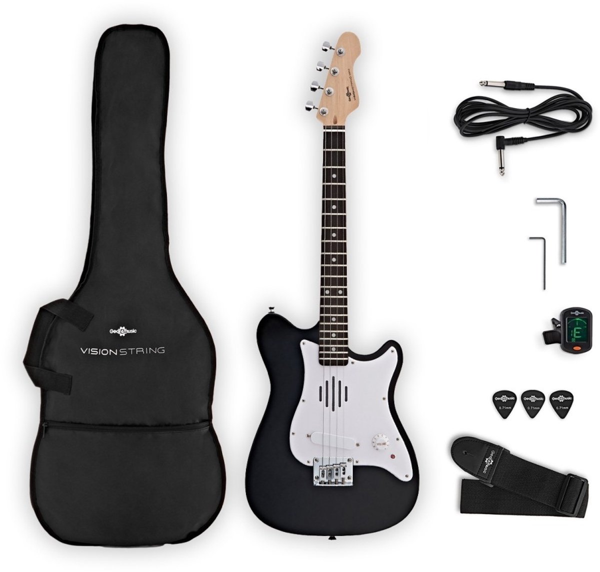 VISIONSTRING Mini elektrische gitaar met ingebouwde luidspeaker, zwart