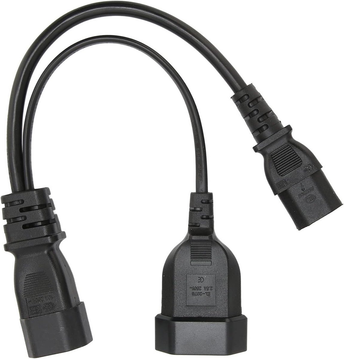 Y-Splitter Stroomkabel: IEC320 C14 naar C13 en EU Stopcontact - Kort Model