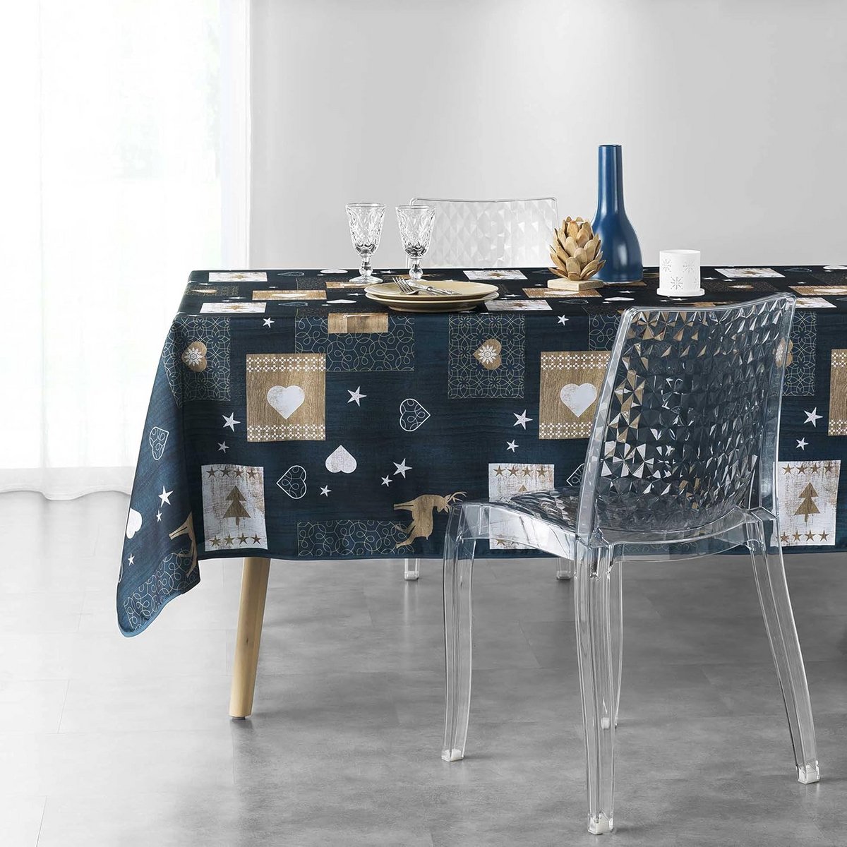Rechthoekig Tafelkleed 150 x 240 cm Blauw Vlekbestendig Strijkvrij