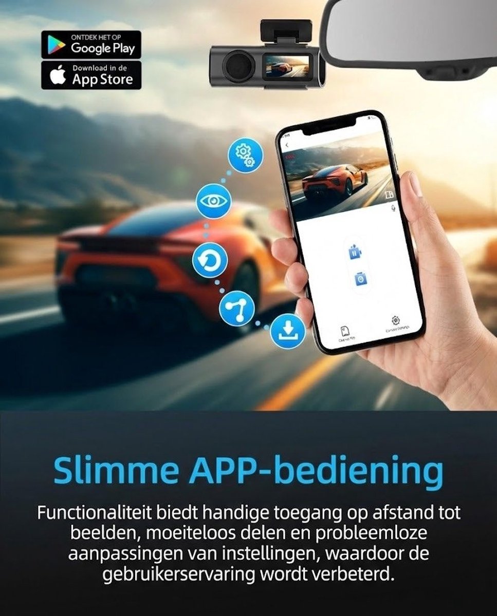 SNJY® Dashcam voor Auto - Auto Camera - Dashcam Voor en Achter Draadloos - 4K+1080P - 64 GB - 170°+140° Groot Gezichtsveld - Zwart – foto 6