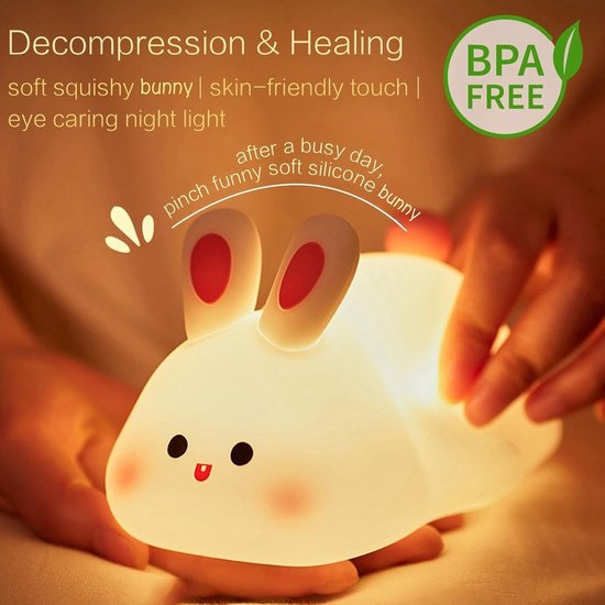 Squishy Konijnen Nachtlampje - Schattige LED Konijn Lamp - Dimbare Oplaadbare Nachlicht - Voor Babykamer en Studentenkamer - Aanraakbediening van Merkloos — afbeelding 5