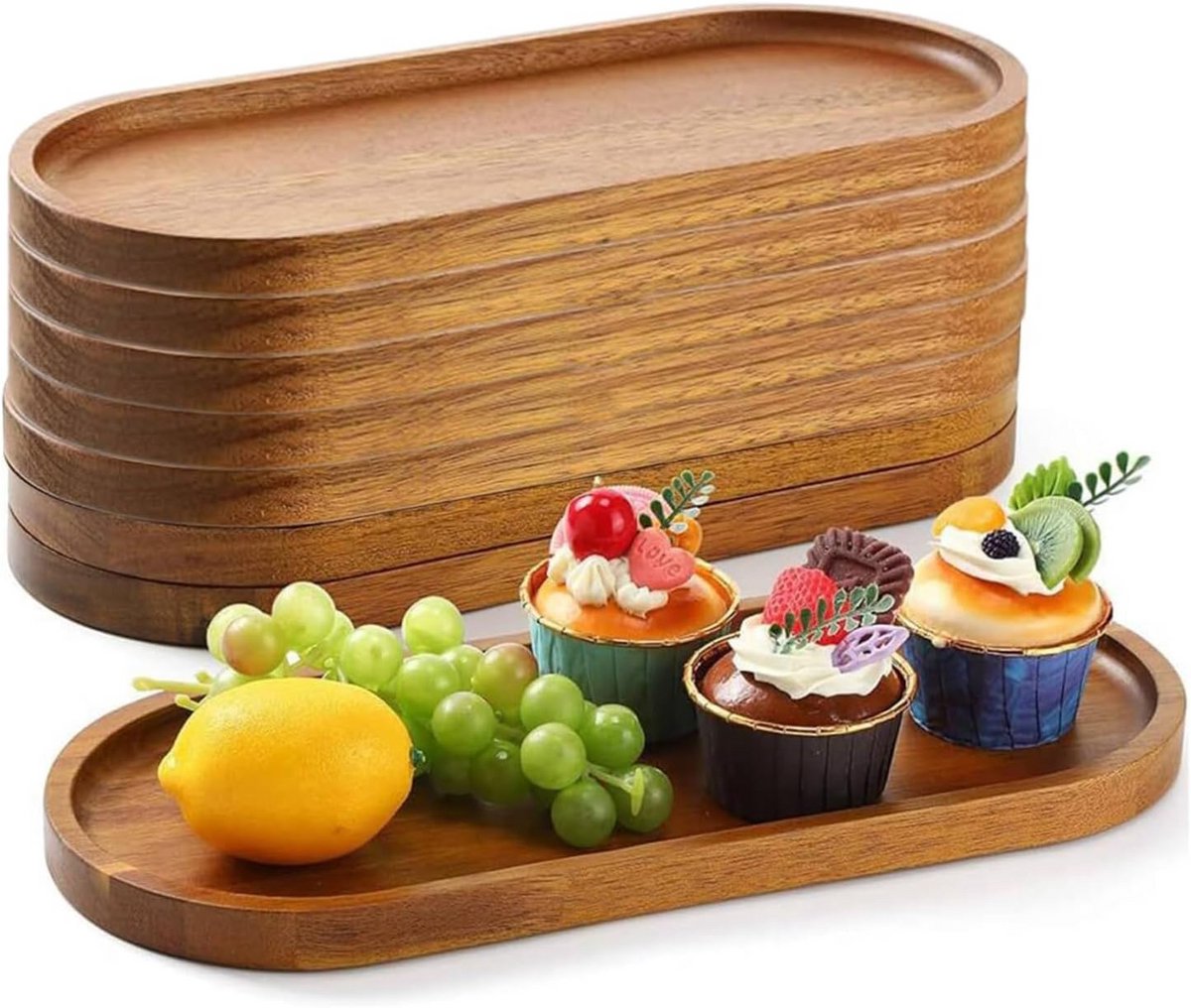 8x Ovale Houten Serveerplanken - Charcuterie, Kaas & Tapas Borden - 35x14 cm