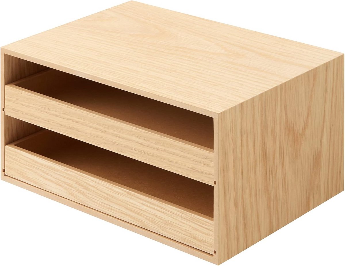 Houten Opbergdoos met 2 Lades - Compact Bureau Organizer
