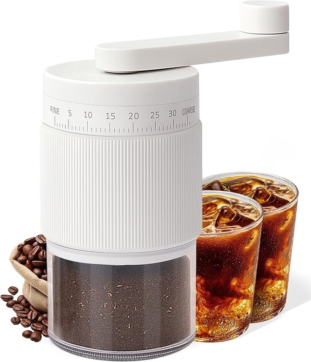 Handmatige Koffiemolen Koffiebonen Maler met Keramische Maalschijf, 40g Capaciteit en 35 Instelbare Maalgraden, Draagbare Handmolen voor Espresso French Press Filterkoffie Koud Brew, Stil en Compact voor Thuis Gebruik en Reizen Wit