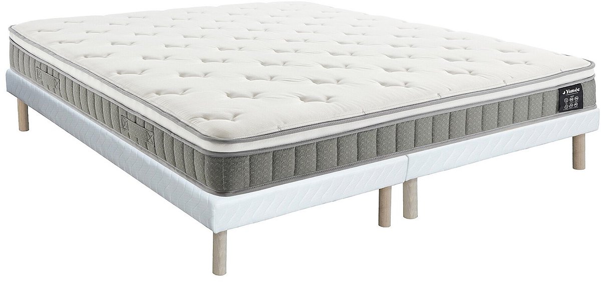 Vente-unique Set 180 x 200 cm gewatteerde bedbodem + pocketverenmatras met traagschuim topmatras dikte 21cm - VITOGO van YSMÉE