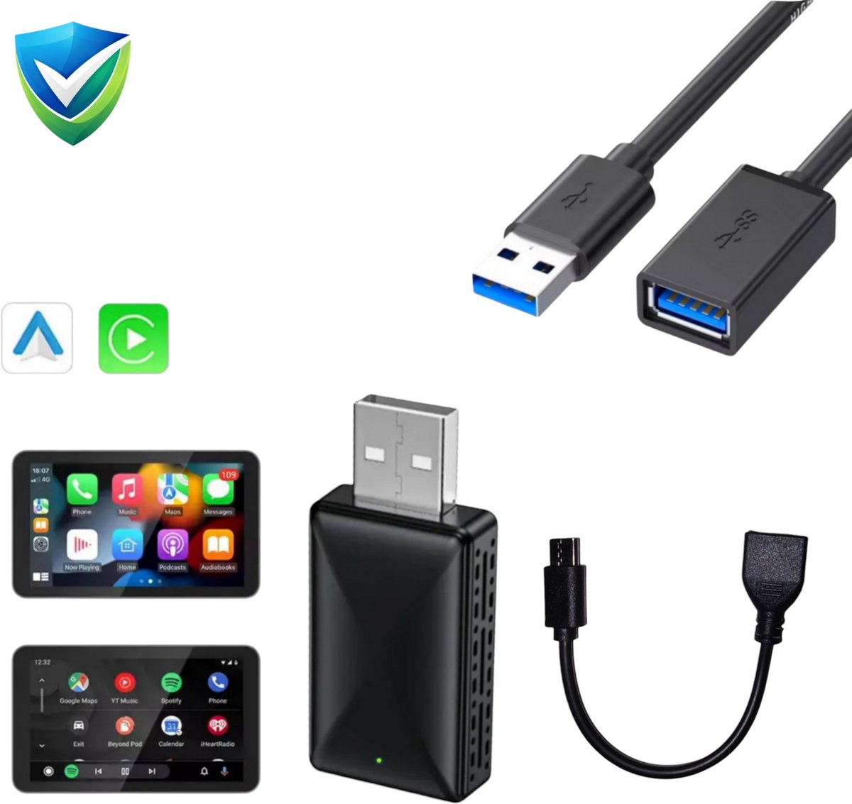 Gabrys® 2-in-1 Carplay Dongle - Draadloos CarPlay & Android Auto - Android Auto Dongle - Android Auto & Apple Carplay - Wireless Carplay - - USB-A - USB-C - USB-3.0 - Geschikt voor Android Auto & Apple Carplay Dongle - Nieuwste Model