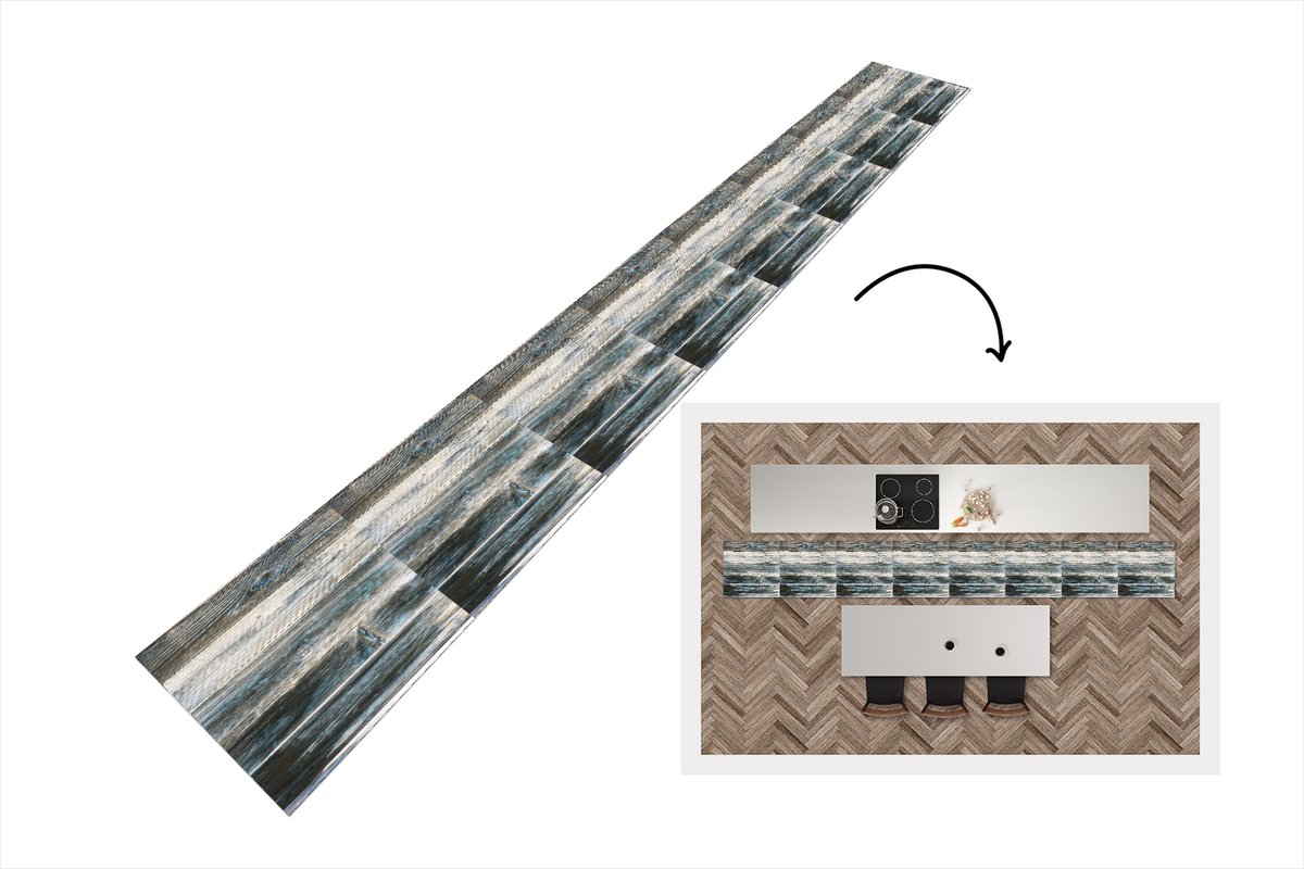 KitchenYeah Keukenloper 480x60 cm - Keukenmat vinyl Vintage - Patroon - Hout - Keukenmatten loper - Keuken vloerkleed tapijt Vintage - Planken