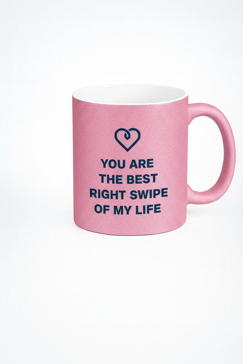 Roze Glitter Mok "Best Right Swipe Of My Life" - Romantisch Cadeau Liefde