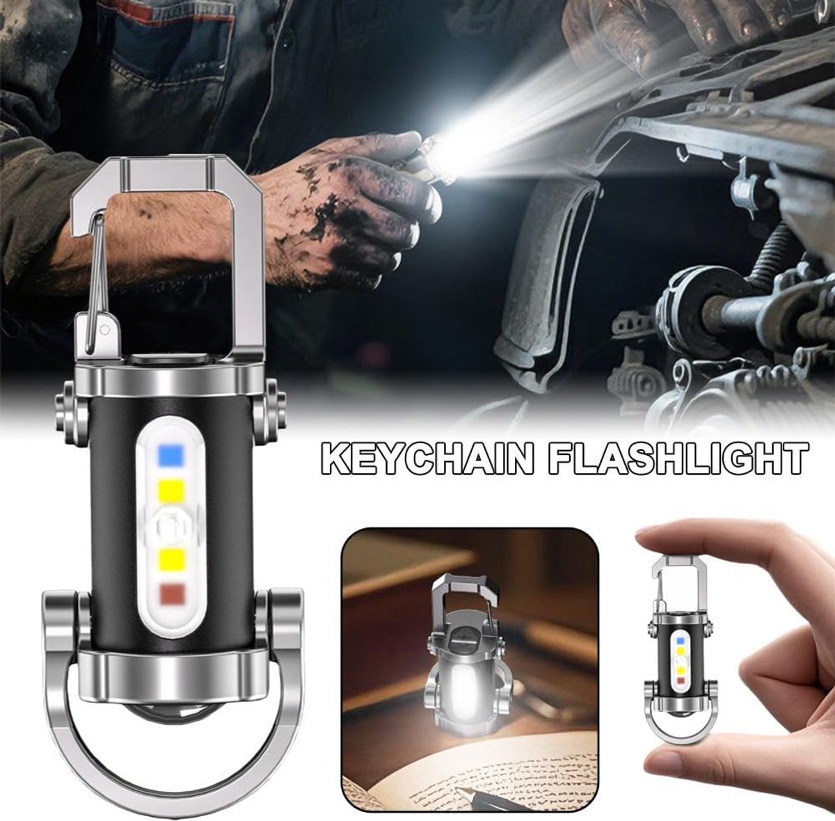 Mini Sleutelhanger Zaklamp Oplaadbaar (600mAh) - 7 Lichtstanden (Rood/Blauw) - Voor Kamperen, Hondenuitlaat, Auto & Noodgeval - EDC Werklamp - USB-C - Waterdicht — cadeau in Sport & Outdoor - foto 8