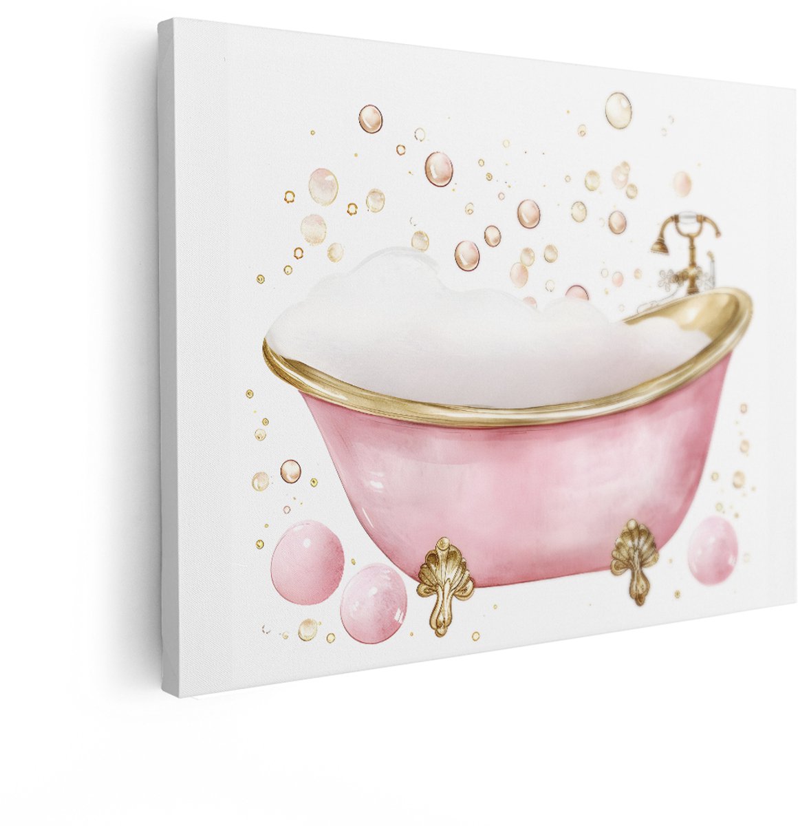 Artaza Canvas Schilderij Roze Badkuip - 40x30 cm - Wanddecoratie Toilet - Muurdecoratie Br