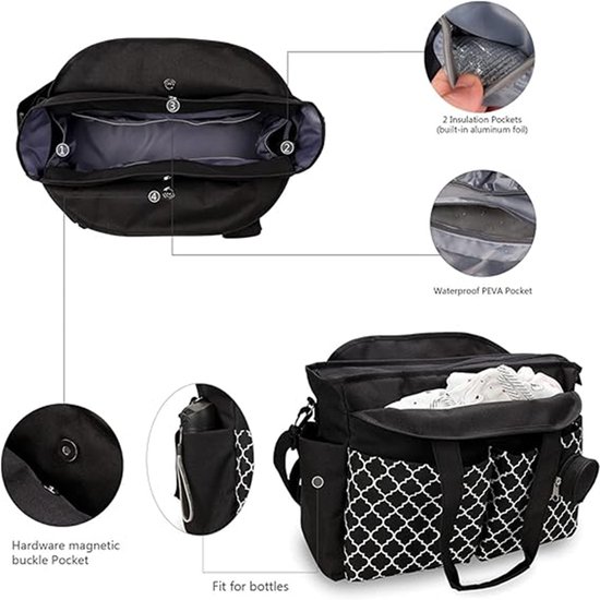 Luiertas - Grote multifunctionele luiertas voor baby's - Reisluiertas voor dames (Grijs) — afbeelding 2