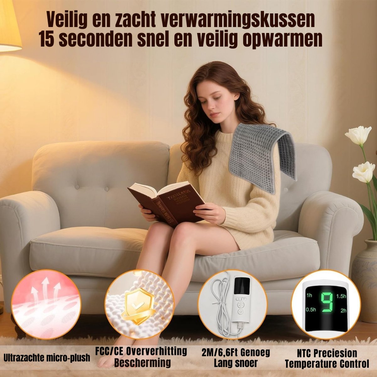 Florixa® Warmtekussen Elektrisch 9 Niveau's Grijs 42x11cm - afbeelding 3