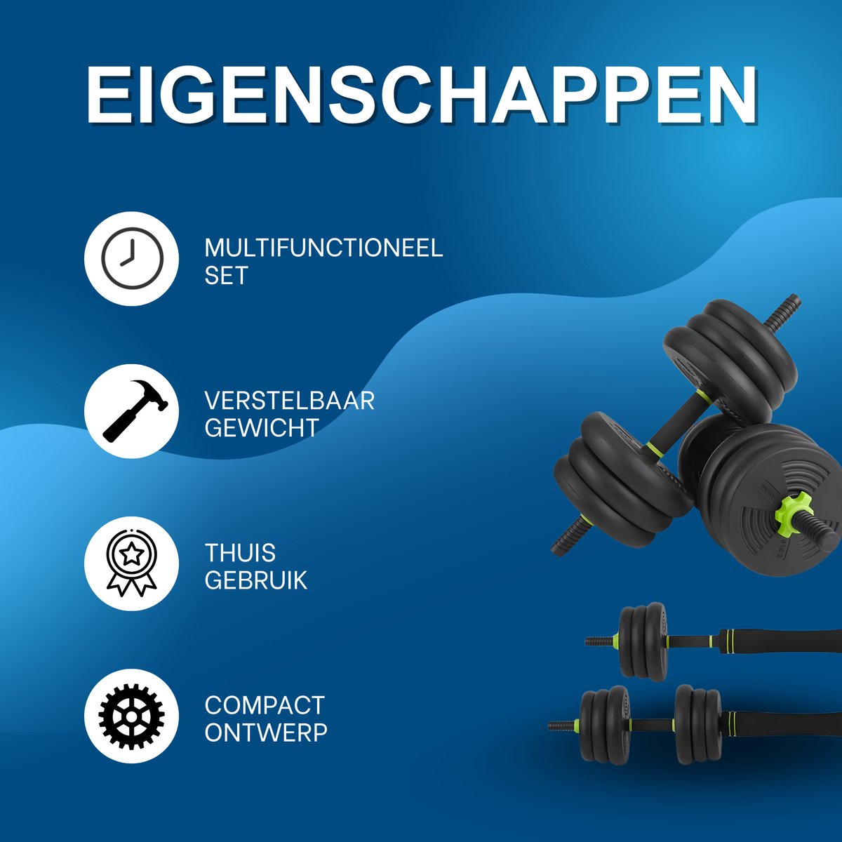 Verstelbare Halterset - Haltergrepen - Verstelbare dumbbells - Voor Thuisgym & Fitnessoefeningen - Dumbbell, Halter, Kettlebell & Push-Up Set - Multifunctioneel Trainingsgewicht - 20kg – foto 6
