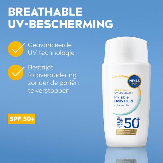 NIVEA SUN UV Face Invisible Daily Fluid Ultralichte Zonnebrand Gezicht SPF 50+ - Zonnebrandcrème - 40 ml