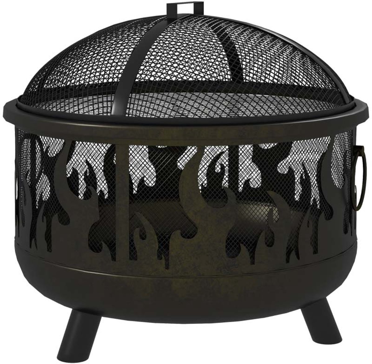 Buiten Vuurkorf Vuurschaal Barbecue Met afneembaar grillrooster vonkenscherm en pook Stevig duurzaam metalen frame Driepoot stabiele ondersteuning 2-in-1 Buitenverwarming en BBQ ontwerp Geschikt voor tuinfeest patio 61,5x61,5x52cm Zwart van Merkloos