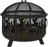 Buiten Vuurkorf Vuurschaal Barbecue Met afneembaar grillrooster vonkenscherm en pook Stevig duurzaam metalen frame Driepoot stabiele ondersteuning 2-in-1 Buitenverwarming en BBQ ontwerp Geschikt voor tuinfeest patio 61,5x61,5x52cm Zwart