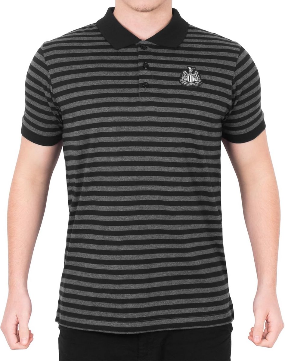 Gestreept Heren Poloshirt Voetbal Supporters Kleding Zwart/Grijs Maat L