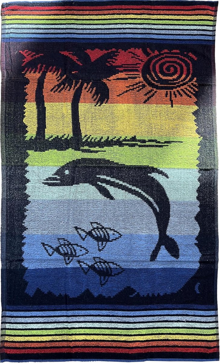 Grote Absorberende Strandhanddoek Katoenmix - Kleurrijk Zeeschildpad Patroon - 90x160 cm
