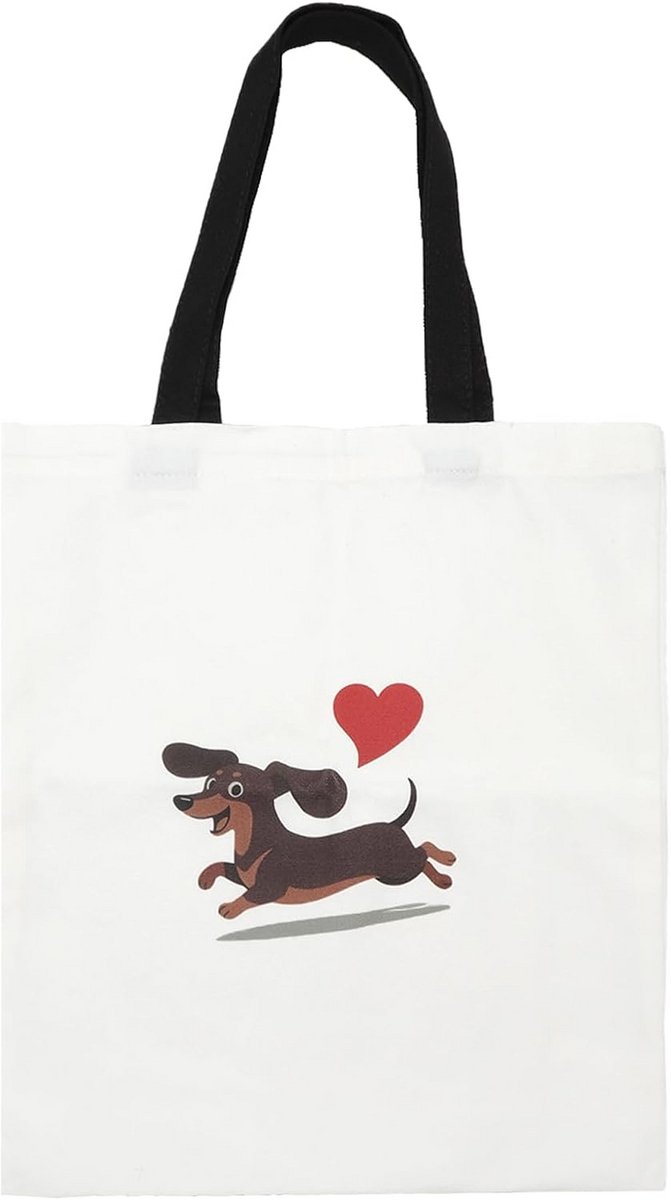 Grote Canvas Draagtas met Teckel Print voor Dierenliefhebbers – Duurzame Boodschappentas