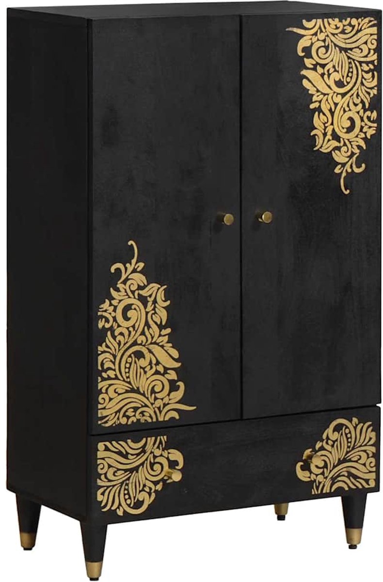 vidaXL - Highboard - met - lade - Zwart - 60 - x - 33 - x - 100 - cm - Massief - Mango - Hout