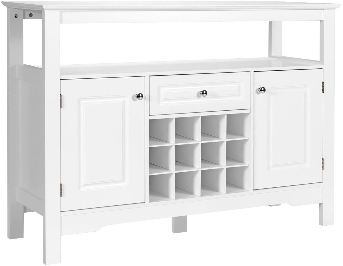 Multifunctioneel buffetmeubel met 2 deuren, lade en wijnkubussen - ruimtebesparende keukenkast 116x40x82 cm