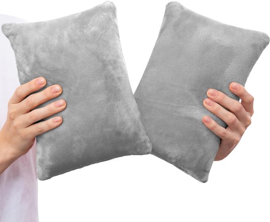 Ensemble de 2 mini-coussins - Mini-coussins en mousse à mémoire de forme - 28 x 18 cm - Idéal pour les voyages, le sommeil, les siestes et pour soutenir le cou, les genoux et le bas du dos. Petits coussins pour chiens (gris).