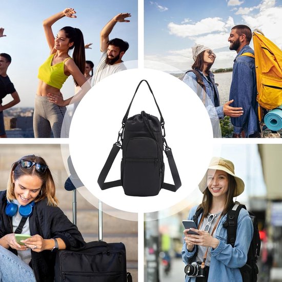 Draagbare flessenhouder - effen nylon hoes met polyester voering, verstelbaar voor thermosflessen, ideaal voor outdoorsport, reizen, school, kantoor, wandelen en sportschool. — afbeelding 2