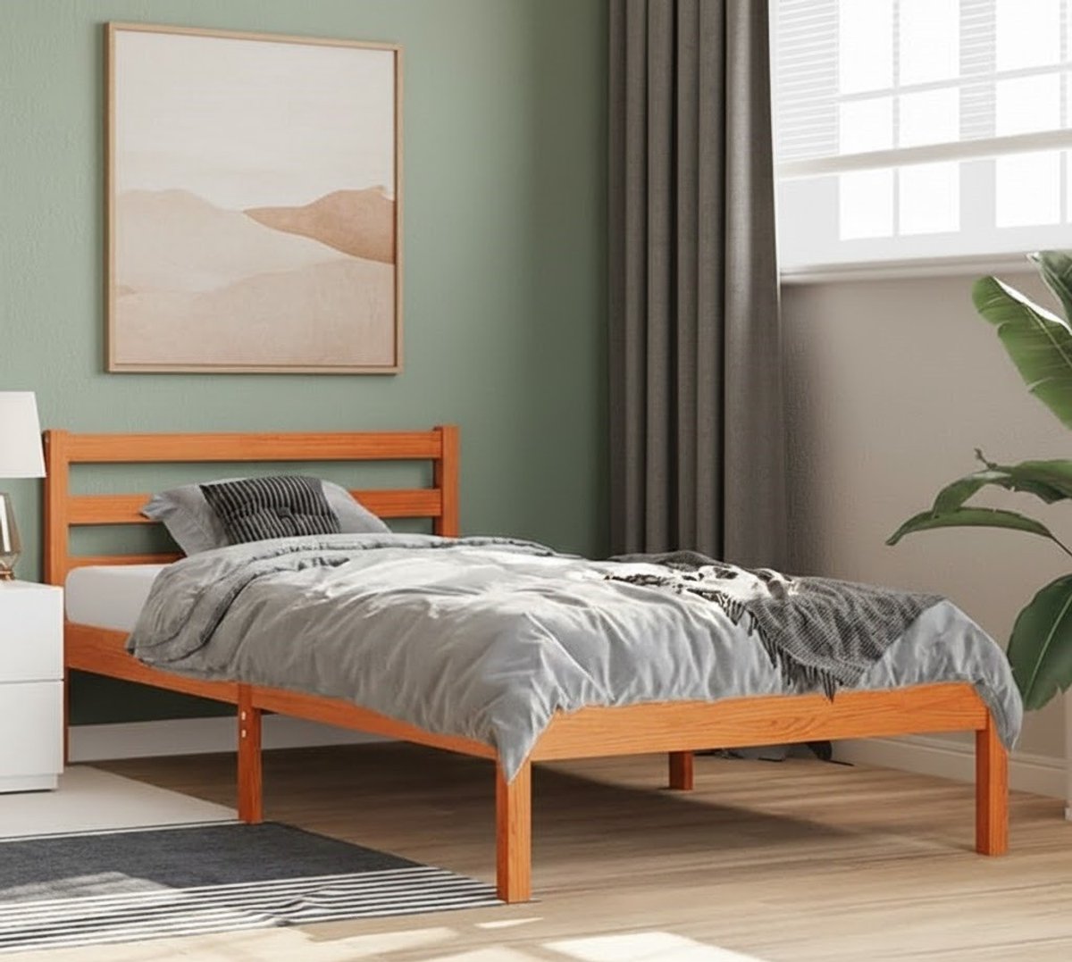 House & Graden Scandinavisch Massief Grenen Houten Bedframe 90x190 cm – Wasbruin Eenpersoonsbed met Stevige Lattenbodem Merk: House & Graden