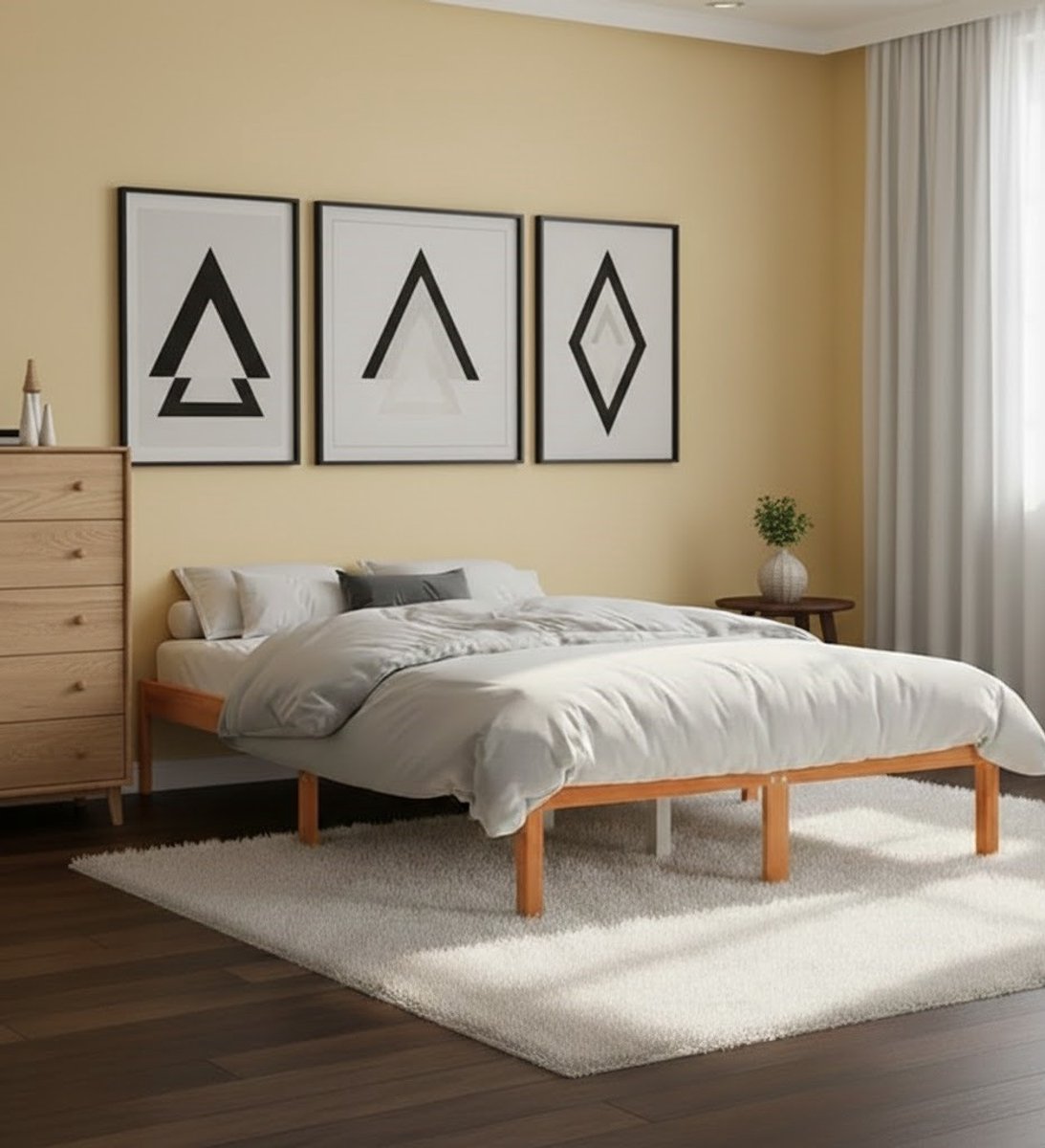Massief Houten Bed 120x190 cm | Robuust Grenenbed Frame | Natuurlijk Bruin Wax | House & Graden