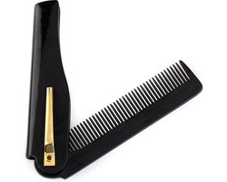 Okado Baardkam Inklapbaar Zwart – Zakkam Voor Baard en Snor – Opvouwbare Kam Met Clip – Styling en Verzorging Onderweg – 16 x 3 cm