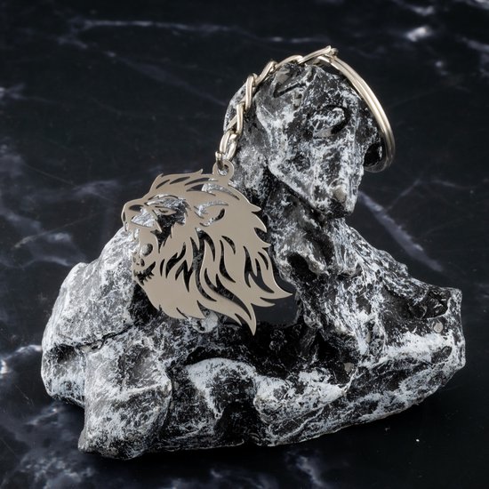 Porte-clés tête de lion argenté - Pendentif lion tendance - Acier inoxydable - Pax Amare