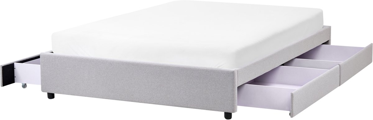 BELIANI PRADES - Bed met opbergruimte - Lichtgrijs - 140 x 200 cm - Polyester