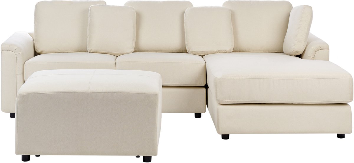 Beliani KOHLO - Hoekbank met ottomaan - Lichtbeige - Linkszijdig - Polyester