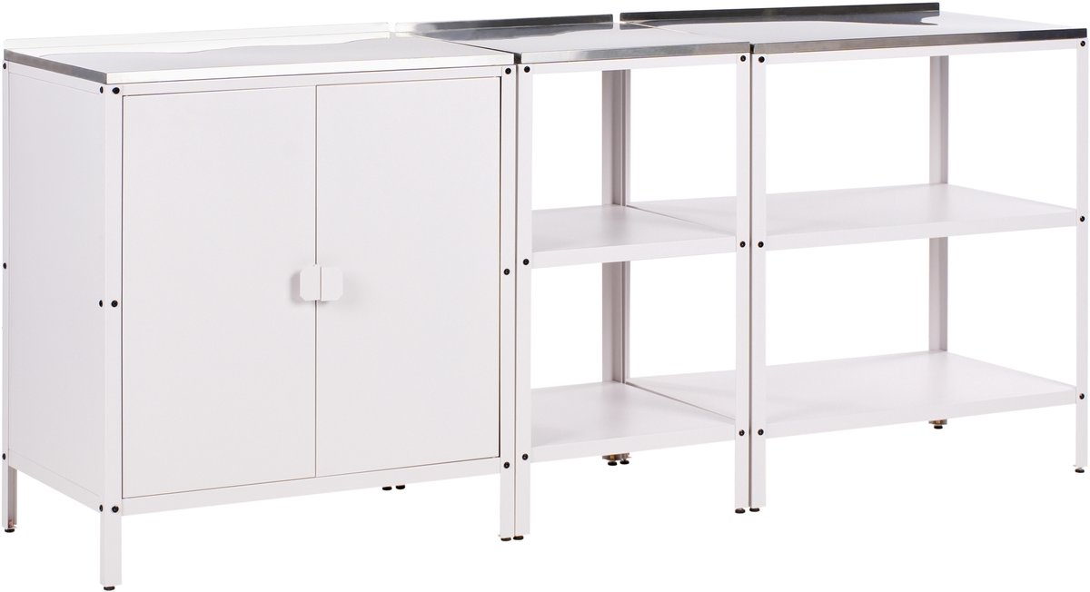 VILAMA - Tuin kookeiland met keukenkast - Wit - 3-delig - RVS