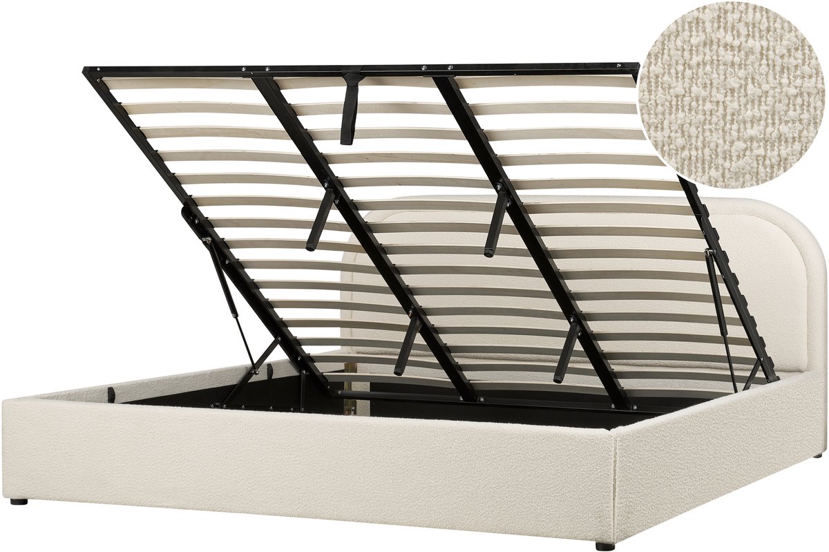 BELIANI QUILLIEN - Bed met opbergruimte - Lichtbeige - 180 x 200 cm - Bouclé