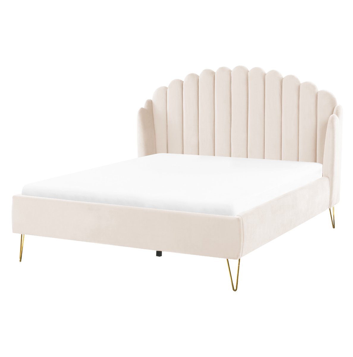 Beliani AMBILLOU - Tweepersoonsbed - Lichtbeige - 140 x 200 cm - Fluweel