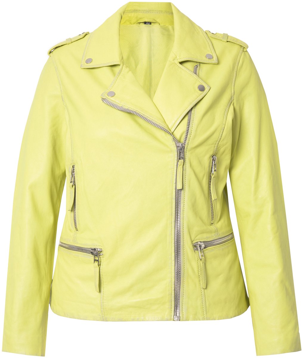 Angel of Style - Dames - Leren bikerjas echt leer kleur lange mouwen - Limoengroen - Maat 42