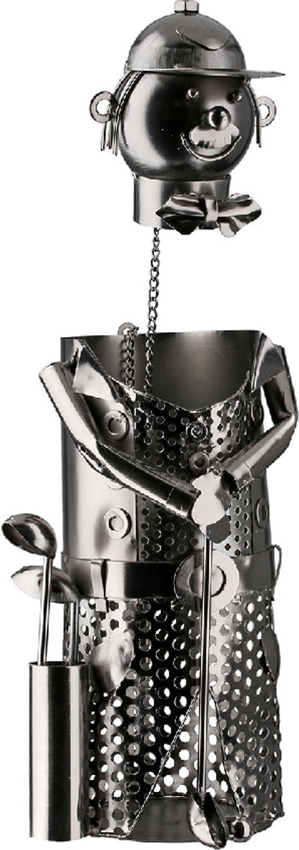wijnfleshouder golfer wijnrek -13x13x32 cm - zilver - metaal